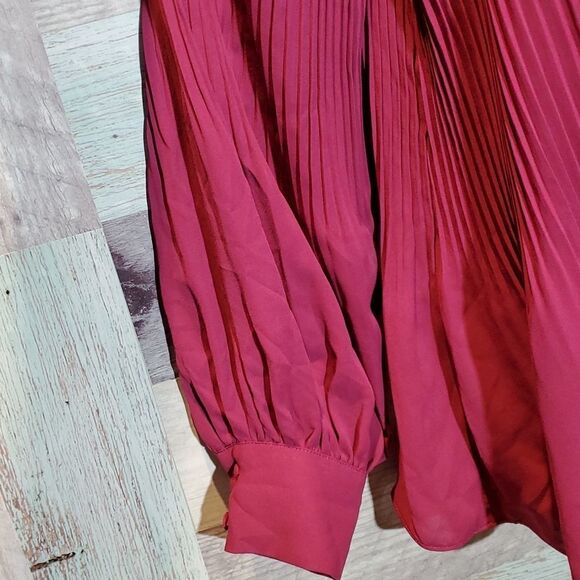 Eva Longoria Plum Pleated High Neck Career Blouse Long Sleeve, Size M - Picture 4 of 8